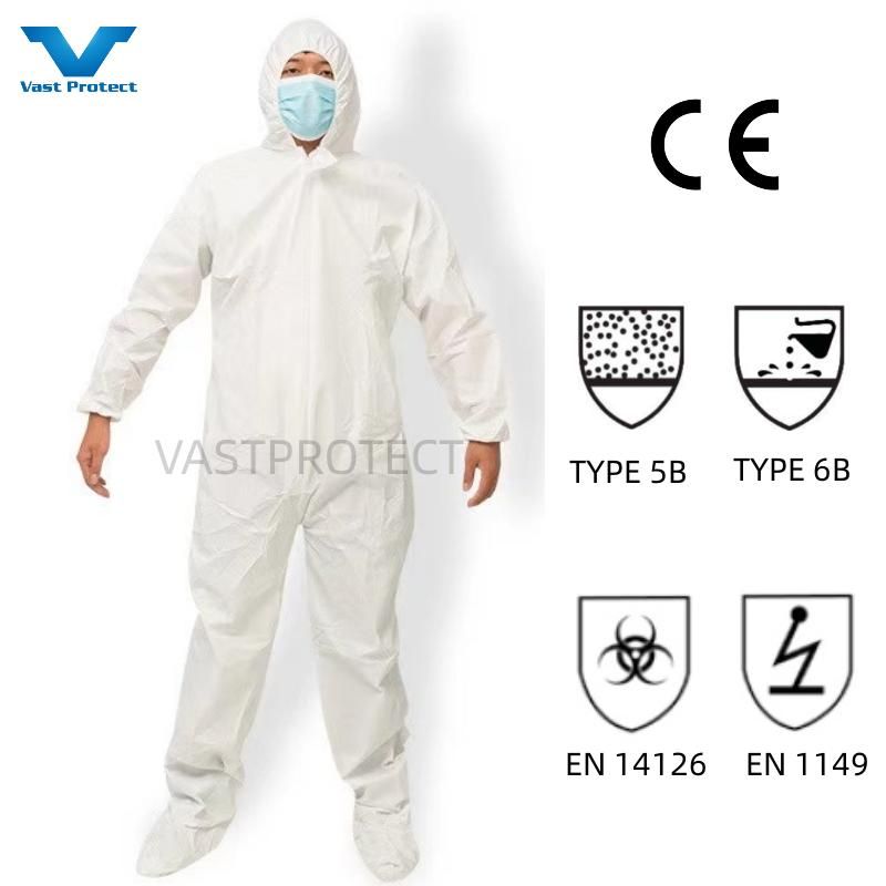 Chemical Antistatic Waterproof Breathable Disposable Clothing Industrial Overalls PP SMS Microporous White Protective Coverall - Image 4